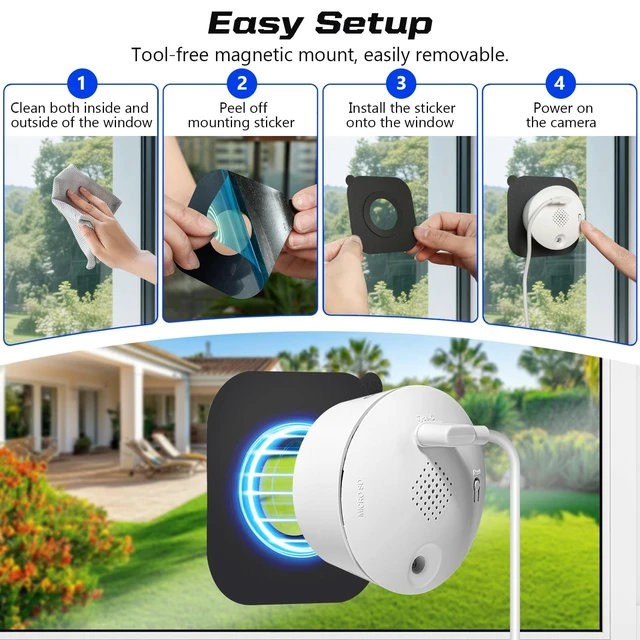 Alt view image 7 of 7 - 3MP 2K Window Camera for Home Security, Indoor Camera with Outdoor View, Full-Color Night Vision, Human & Vehicle Detection, 24/7 Recording, Easy to Install