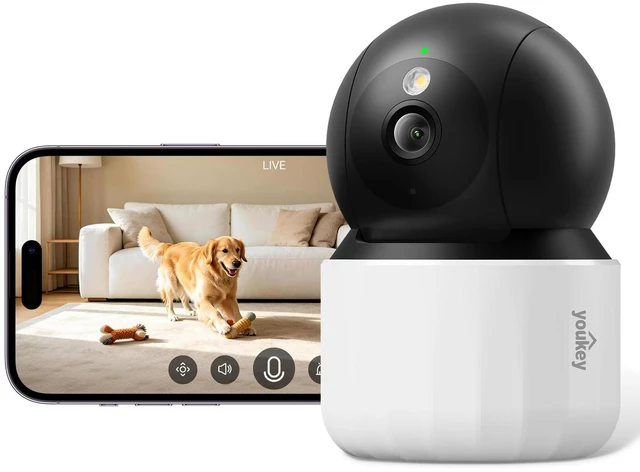 Main image of 2K Indoor Secuirty Camera, 360° View Baby Monitor, Pet/Dog Camera | No Subscription, Human/Pet/Crying Detection, Auto-Tracking, Night Vision, 2-Way Audio, Local Storage, Work with Alexa/Google