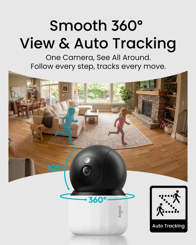 Alt view image 2 of 7 - 2K Indoor Secuirty Camera, 360° View Baby Monitor, Pet/Dog Camera | No Subscription, Human/Pet/Crying Detection, Auto-Tracking, Night Vision, 2-Way Audio, Local Storage, Work with Alexa/Google