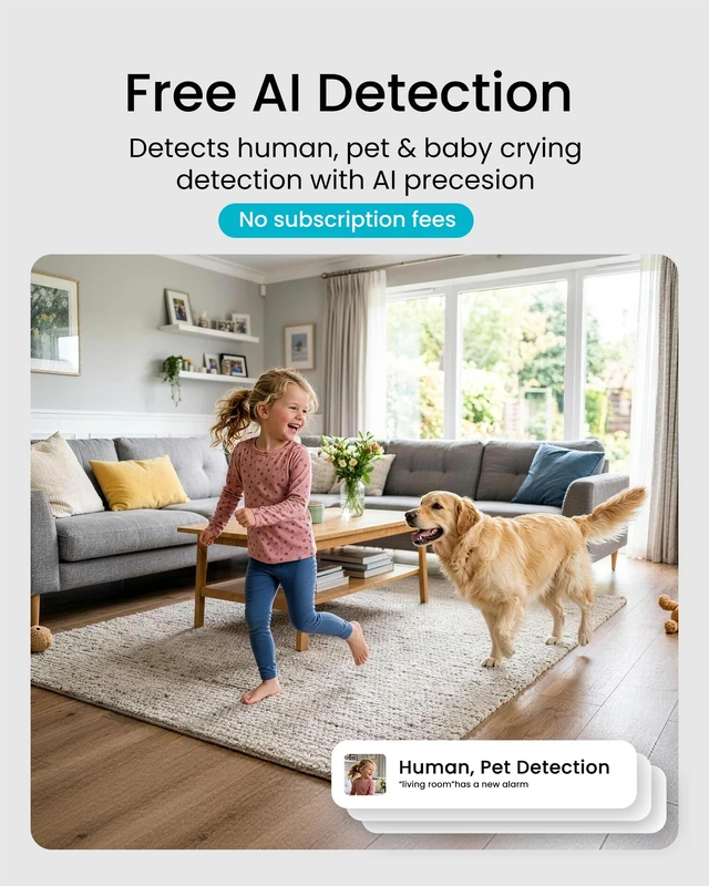 Alt view image 4 of 7 - 2K Indoor Secuirty Camera, 360° View Baby Monitor, Pet/Dog Camera | No Subscription, Human/Pet/Crying Detection, Auto-Tracking, Night Vision, 2-Way Audio, Local Storage, Work with Alexa/Google