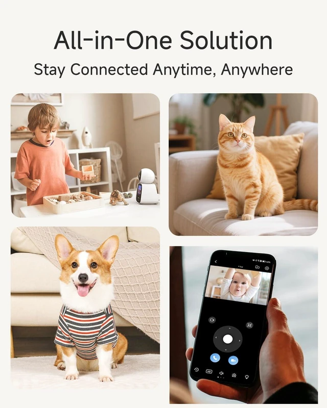 Alt view image 3 of 7 - 2K Indoor Camera with Two-Way Video Calling,360° PTZ Pet Camera | One-touch calls,Baby Monitor, 2.4 inch screen, 2.4G & 5G WiFi, color night vision, Alexa compatibility, app control