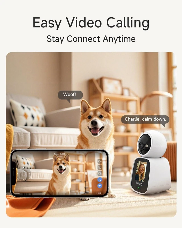 Alt view image 5 of 7 - 2K Indoor Camera with Two-Way Video Calling,360° PTZ Pet Camera | One-touch calls,Baby Monitor, 2.4 inch screen, 2.4G & 5G WiFi, color night vision, Alexa compatibility, app control