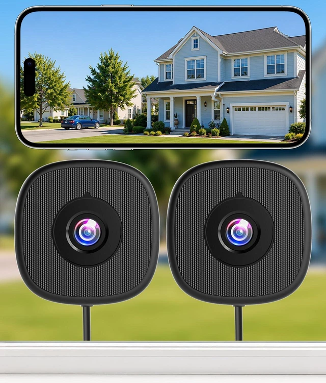 Main image of 2K No Drill Window Camera, Indoor Cameras for Home Security, 2 Pack | 2.4 & 5GHz WiFi, Anti-glare, Starlight Color Night Vision, AI Motion Alerts, Easy & Quick Install, 24/7 Recording, Alexa