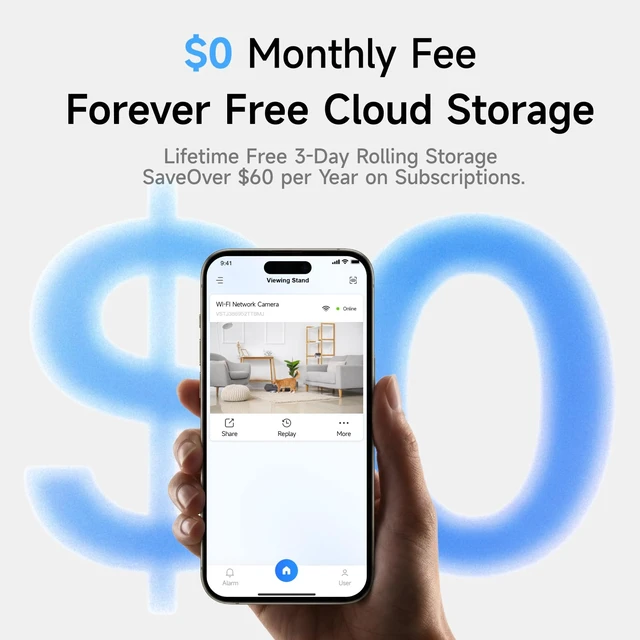 Alt view image 3 of 7 - 2K Dual Lens Security Camera Indoor, Free Cloud & SD Storage, No-Drill Ceiling Mount, 360° PTZ & Wide Angle, WiFi 6 2.4/5G, Color Night Vision, Motion Alerts, 6-Month Battery, 2-Way Talk