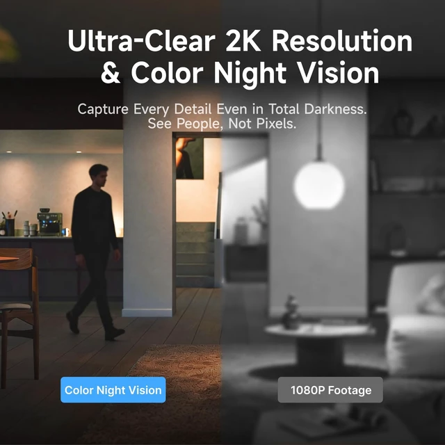 Alt view image 5 of 7 - 2K Dual Lens Security Camera Indoor, Free Cloud & SD Storage, No-Drill Ceiling Mount, 360° PTZ & Wide Angle, WiFi 6 2.4/5G, Color Night Vision, Motion Alerts, 6-Month Battery, 2-Way Talk