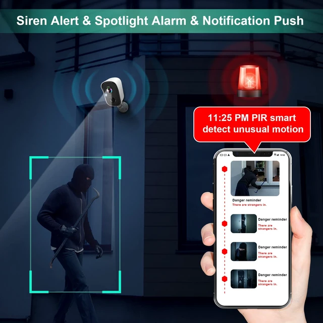 Alt view image 5 of 6 - Security Cameras Wireless Outdoor, 2K Indoor Cameras for Home Security Battery Powered, AI Motion Detection, Color Night Vision, 2-Way Talk, Spotlight Siren Alarm, Cloud & SD Storage-Snow White 2 Pack