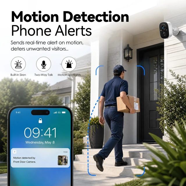 Alt view image 3 of 7 - 2K Security Cameras Wireless Outdoor,WiFi Cameras for Home Security | Color Night vision,Motion detection,Two-way talk,SD/Cloud Storage,Battery Powered, IP65 Weatherproof, 2.4G WiFi, 2pack