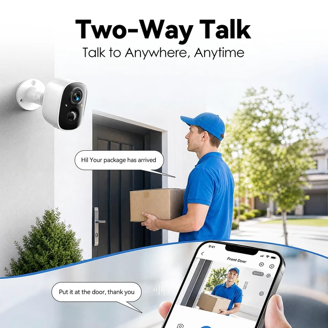 Alt view image 4 of 7 - 2K Security Cameras Wireless Outdoor,WiFi Cameras for Home Security | Color Night vision,Motion detection,Two-way talk,SD/Cloud Storage,Battery Powered, IP65 Weatherproof, 2.4G WiFi, 2pack