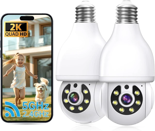 Main image of 2K Light Bulb Security Camera 5G&2.4G WiFi Security Cameras Wireless Outdoor Indoor,360°Bulb Cameras for Home Security Outside Indoor,Motion Detection and Alarm,Two-Way Talk,Color Night Vision 2 Pack