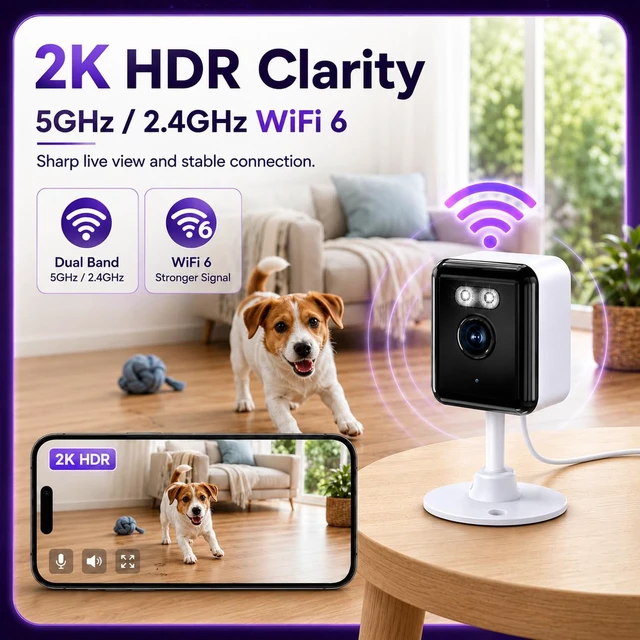 Alt view image 3 of 7 - 2K Indoor Security Camera (2-Pack), Dual-Band 2.4/5GHz WiFi Pet & Baby Monitor, AI Event Detection with Smart Search, Color Night Vision, 2-Way Audio, Human Detection, US App