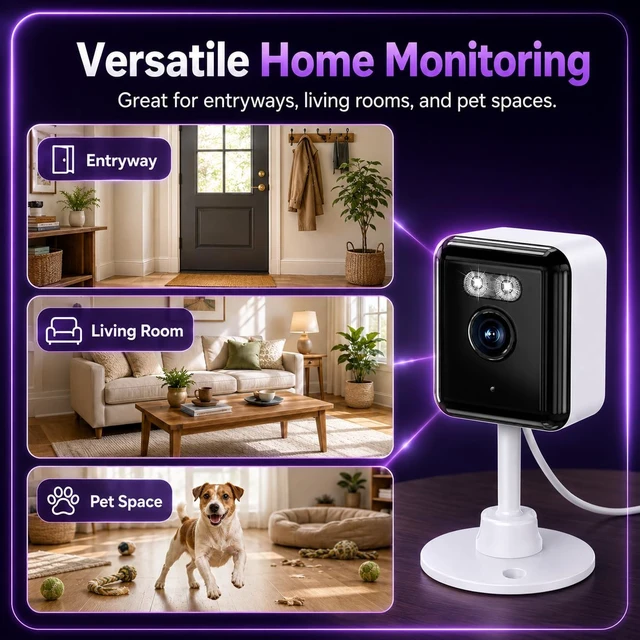 Alt view image 4 of 7 - 2K Indoor Security Camera (2-Pack), Dual-Band 2.4/5GHz WiFi Pet & Baby Monitor, AI Event Detection with Smart Search, Color Night Vision, 2-Way Audio, Human Detection, US App