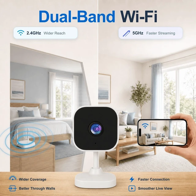 Alt view image 2 of 7 - 2.4GHz/5GHz WiFi Indoor Camera 2K Cameras for Home Security 2-Pack | AI Motion Detect Two-Way Audio 49ft IR Night Vision 24/7 Recording 3-Min Quick Setup SD/Cloud Storage Pet Camera