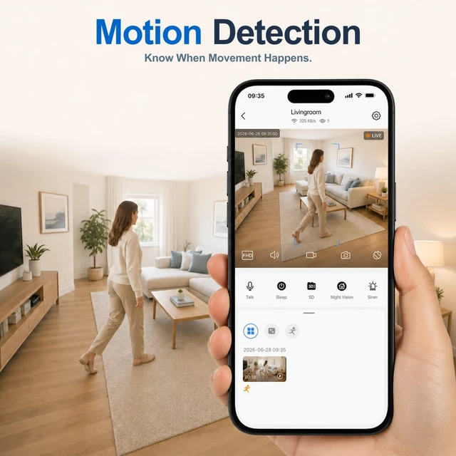 Alt view image 4 of 7 - 2.4GHz/5GHz WiFi Indoor Camera 2K Cameras for Home Security 2-Pack | AI Motion Detect Two-Way Audio 49ft IR Night Vision 24/7 Recording 3-Min Quick Setup SD/Cloud Storage Pet Camera
