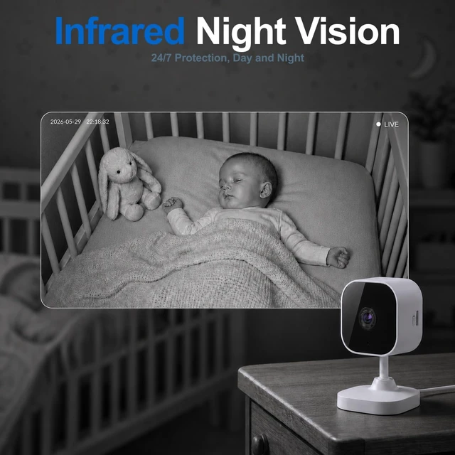 Alt view image 5 of 7 - 2.4GHz/5GHz WiFi Indoor Camera 2K Cameras for Home Security 2-Pack | AI Motion Detect Two-Way Audio 49ft IR Night Vision 24/7 Recording 3-Min Quick Setup SD/Cloud Storage Pet Camera