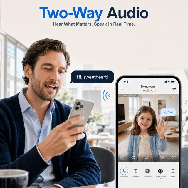 Alt view image 6 of 7 - 2.4GHz/5GHz WiFi Indoor Camera 2K Cameras for Home Security 2-Pack | AI Motion Detect Two-Way Audio 49ft IR Night Vision 24/7 Recording 3-Min Quick Setup SD/Cloud Storage Pet Camera