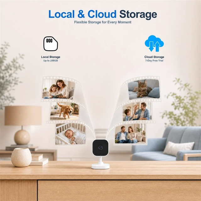 Alt view image 7 of 7 - 2.4GHz/5GHz WiFi Indoor Camera 2K Cameras for Home Security 2-Pack | AI Motion Detect Two-Way Audio 49ft IR Night Vision 24/7 Recording 3-Min Quick Setup SD/Cloud Storage Pet Camera