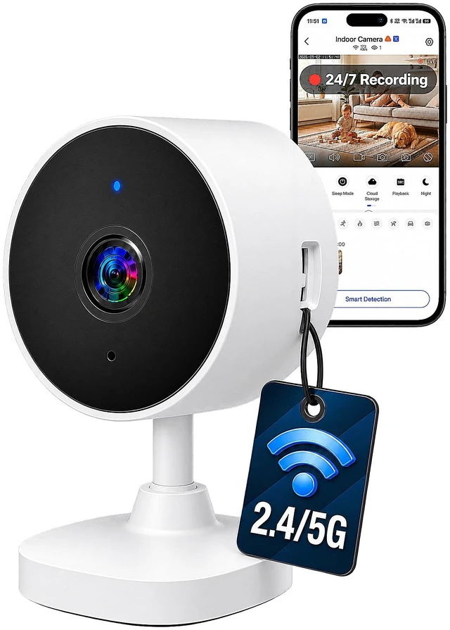 Main image of 5G&2.4GHz Indoor Security Camera, 2K, Free Cloud, 24/7 TF Recording, Wired | Works with Alexa&Google Home, AI Motion Detect, Cameras for Home Security, Dog, Cat, Elder, Nanny, Baby Monitor, Pet Camera