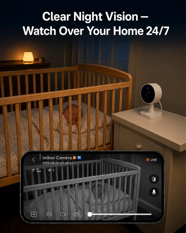 Alt view image 6 of 7 - 5G&2.4GHz Indoor Security Camera, 2K, Free Cloud, 24/7 TF Recording, Wired | Works with Alexa&Google Home, AI Motion Detect, Cameras for Home Security, Dog, Cat, Elder, Nanny, Baby Monitor, Pet Camera