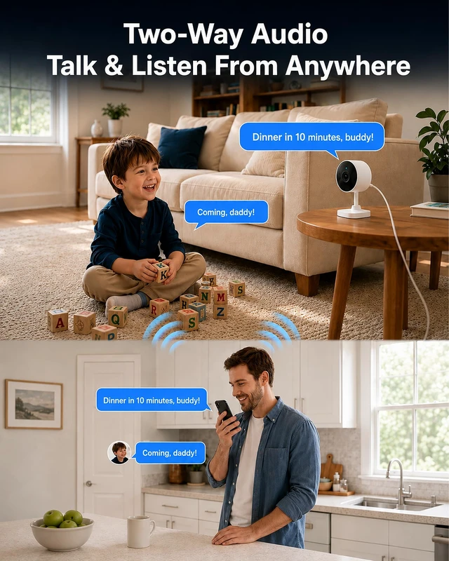 Alt view image 7 of 7 - 5G&2.4GHz Indoor Security Camera, 2K, Free Cloud, 24/7 TF Recording, Wired | Works with Alexa&Google Home, AI Motion Detect, Cameras for Home Security, Dog, Cat, Elder, Nanny, Baby Monitor, Pet Camera