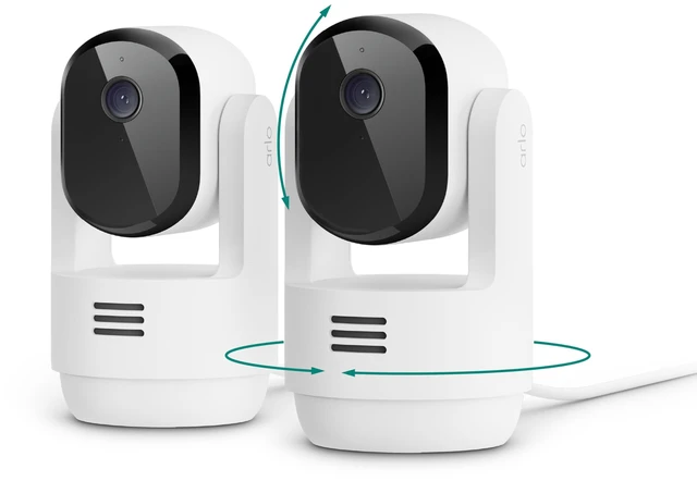 Main image of Essential Indoor Pan Tilt Zoom Security Camera 2K Wired - 2-Cam | 360° pan & 180° tilt; 2K pet camera; Auto motion tracking; Animal & sound detection; Animated preview; 1-mo Secure plan incl