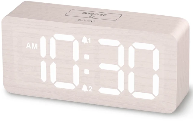 Main image of Wooden Digital Alarm Clocks for Bedrooms with 0-100% Dimmable Display | Desk Clock with Large Numbers for Living Room - Loud Dual Alarm for Heavy Sleepers with Volume Control - Wood Decor & Gifts