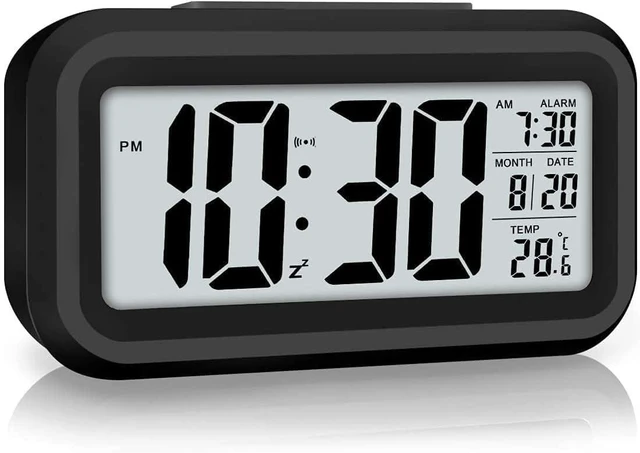 Main image of Small Digital Alarm Clock for Bedroom, Livingroom with Large Number, Table Clock for Study Room with Day, Date and Temperature, Loud Alarm Speaker with 3 Alarm Mode with Night Light (Black)