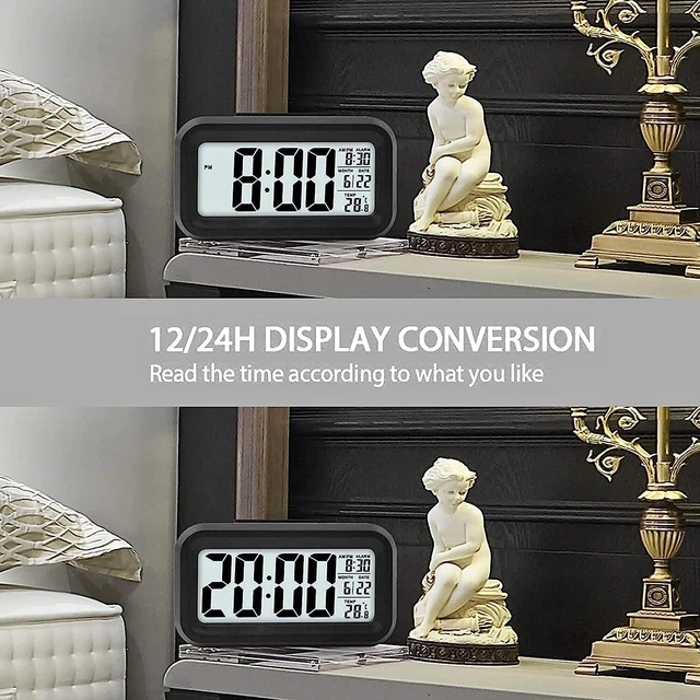 Alt view image 4 of 5 - Small Digital Alarm Clock for Bedroom, Livingroom with Large Number, Table Clock for Study Room with Day, Date and Temperature, Loud Alarm Speaker with 3 Alarm Mode with Night Light (Black)