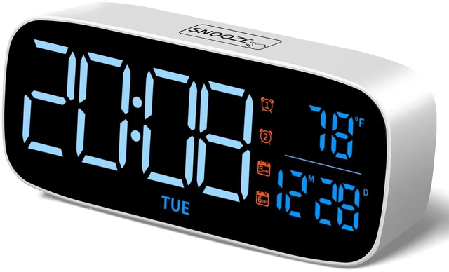 Main image of Digital Alarm Clock for Bedroom,USB-Powered,White | Dimmer,Temperature,Calendar,13 Sounds Adjustable Volume, Weekday/Weekend Mode, Snooze, 12/24H Display,Easy to set up