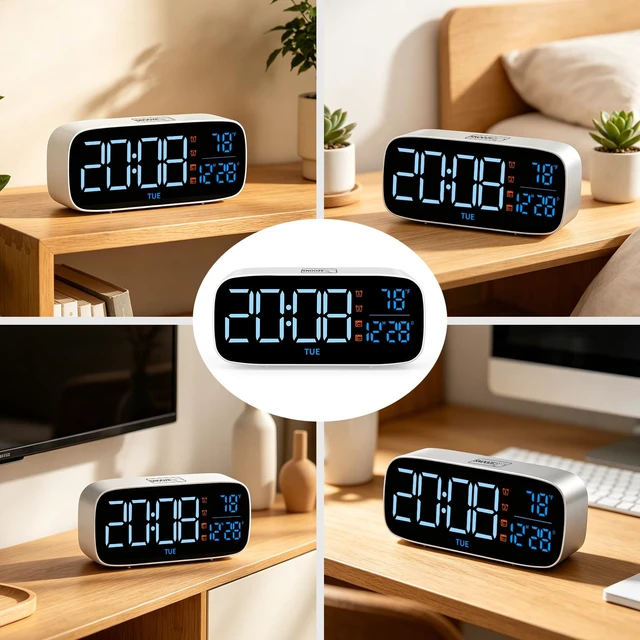 Alt view image 7 of 7 - Digital Alarm Clock for Bedroom,USB-Powered,White | Dimmer,Temperature,Calendar,13 Sounds Adjustable Volume, Weekday/Weekend Mode, Snooze, 12/24H Display,Easy to set up