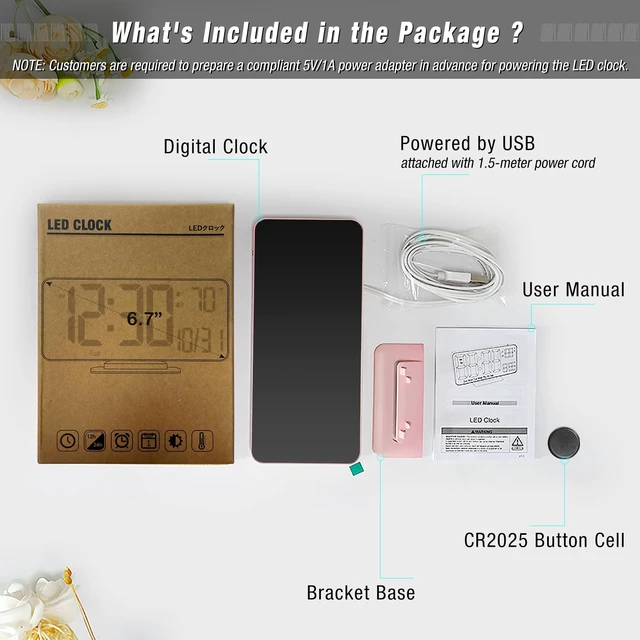 Alt view image 5 of 6 - Clock for Bedroom, 6.7in Digital Alarm Clock, Auto Dimming, Room Temperature, Day of The Week, Seconds, Date, Alarm Clocks for Bedrooms, Digital Clocks for Living Room