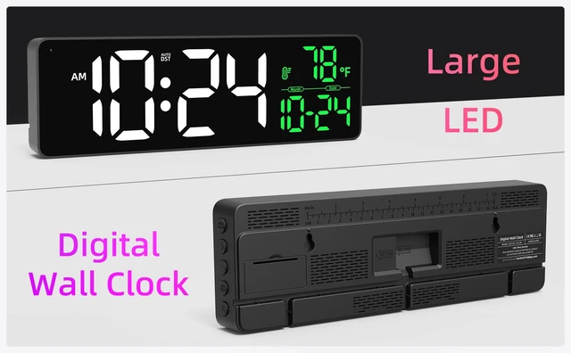 Alt view image 2 of 7 - 13 Large Digital Wall Clock with Auto-Brightness, Date, Temperature, DST | Plug-in Powered, Easy-to-Read & Set, Big Digital Clock for Bedroom, Living Room, Classroom, Kitchen, Office, Gym, Farmhouse