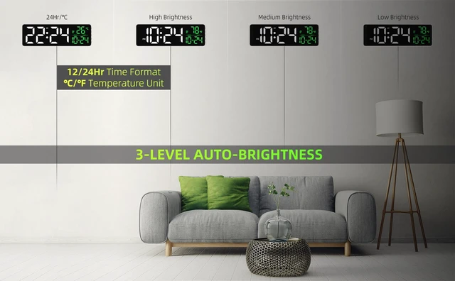 Alt view image 5 of 7 - 13 Large Digital Wall Clock with Auto-Brightness, Date, Temperature, DST | Plug-in Powered, Easy-to-Read & Set, Big Digital Clock for Bedroom, Living Room, Classroom, Kitchen, Office, Gym, Farmhouse
