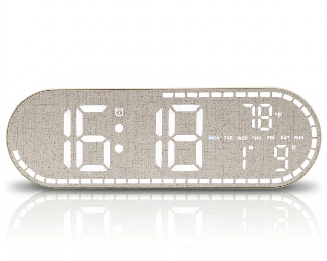 Main image of Faux Linen Digital Wall Clock LED Display, Plug-in Digital Clock | Desk Clock with Temp/5 Level Brightness/Timer, Digital Alarm Clock for Bedroom, Living Room, Kitchen, Gift for Elderly & Kids