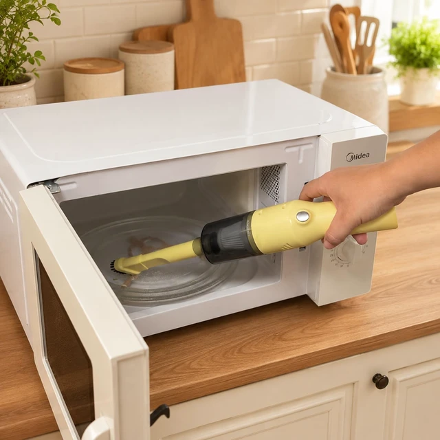 Alt view image 4 of 7 - Mini Handheld Vacuum Cordless, Rechargeable Car & Sofa Cleaner, Yellow | USB-C Charging for Crumbs, Dust, Pet Hair, Drawers, Blinds and Cup Holders, Crevice and Brush Tools, Washable Filter
