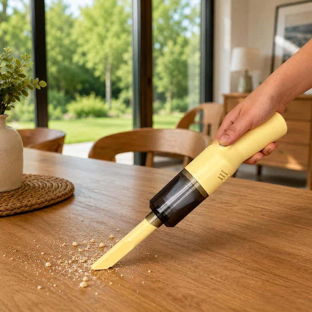 Alt view image 3 of 7 - Mini Handheld Vacuum Cordless, Rechargeable Car & Sofa Cleaner, Yellow | USB-C Charging for Crumbs, Dust, Pet Hair, Drawers, Blinds and Cup Holders, Crevice and Brush Tools, Washable Filter