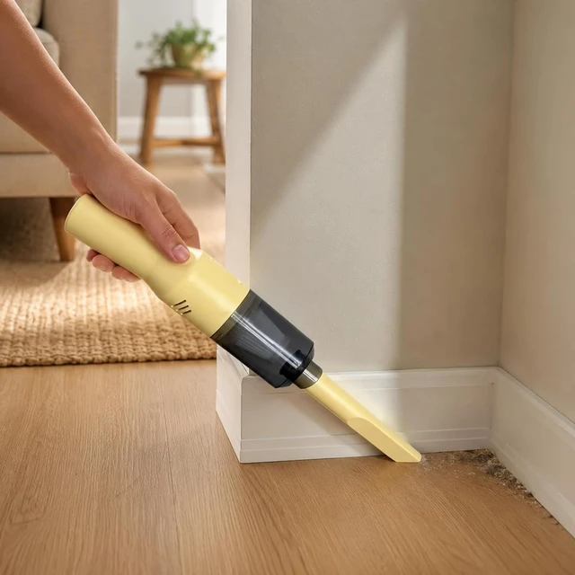 Alt view image 5 of 7 - Mini Handheld Vacuum Cordless, Rechargeable Car & Sofa Cleaner, Yellow | USB-C Charging for Crumbs, Dust, Pet Hair, Drawers, Blinds and Cup Holders, Crevice and Brush Tools, Washable Filter