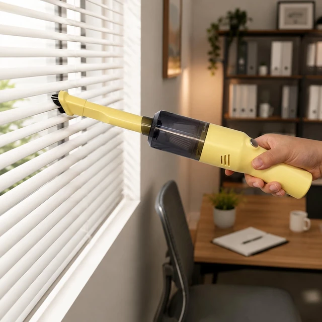 Alt view image 6 of 7 - Mini Handheld Vacuum Cordless, Rechargeable Car & Sofa Cleaner, Yellow | USB-C Charging for Crumbs, Dust, Pet Hair, Drawers, Blinds and Cup Holders, Crevice and Brush Tools, Washable Filter