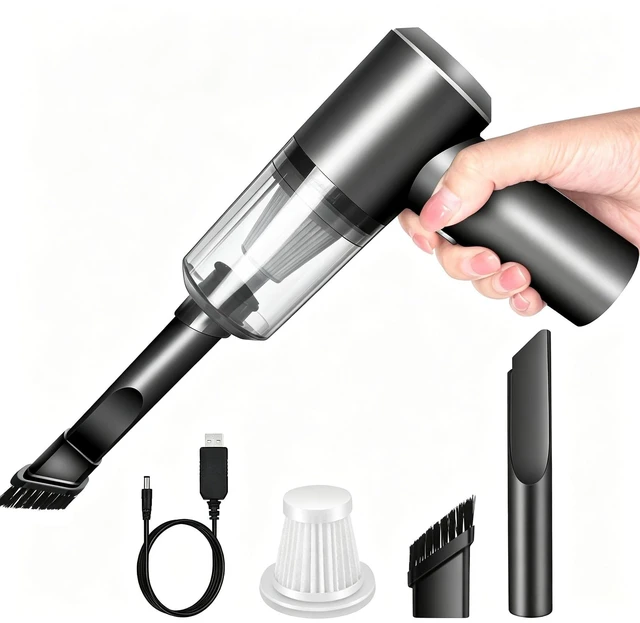 Main image of Handheld Car Vacuum Cleaner, Rechargeable Vacuum for Home and Car Cleaning This rechargeable vacuum supports suction and blowing, easily clean dust and debris on car interiors, keyboards and desktops