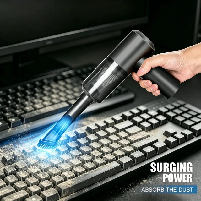 Alt view image 2 of 6 - Handheld Car Vacuum Cleaner, Rechargeable Vacuum for Home and Car Cleaning This rechargeable vacuum supports suction and blowing, easily clean dust and debris on car interiors, keyboards and desktops