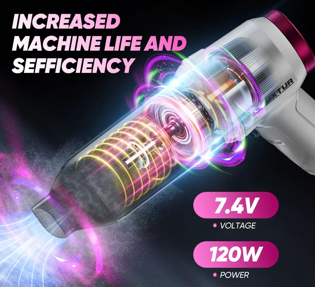 Alt view image 3 of 7 - Portable Cordless Handheld Vacuum Cleaner with 15000PA Air Duster | 120w Brushless Motor, Mini Vacuum for Car and Home Silver/Purple, Compact & Powerful