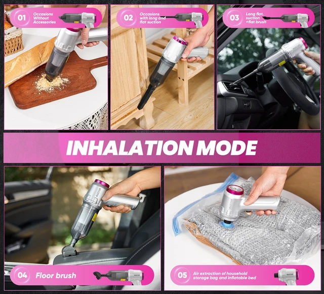 Alt view image 5 of 7 - Portable Cordless Handheld Vacuum Cleaner with 15000PA Air Duster | 120w Brushless Motor, Mini Vacuum for Car and Home Silver/Purple, Compact & Powerful