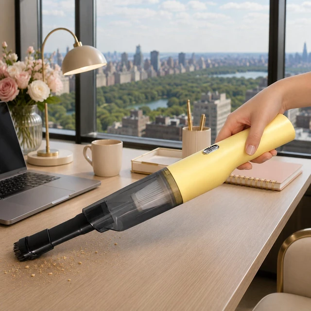 Alt view image 7 of 7 - Mini Plus Handheld Vacuum Cordless, Rechargeable Car & Desk Cleaner, Yellow | Lightweight Design, USB-C Power, Washable Filter, Crevice & Brush Tools for Crumbs, Pet Hair, Sofas and Keyboards