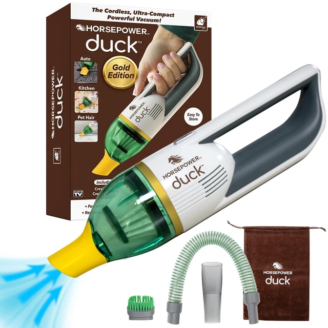Main image of Duck Compact Cordless Vacuum, Ultra-Powerful Upgraded Battery for Extra-Long Run Time, AS SEEN ON TV, Strong Suction, Easy to Store, Portable & Rechargeable. Home & Auto (Duck Gold)
