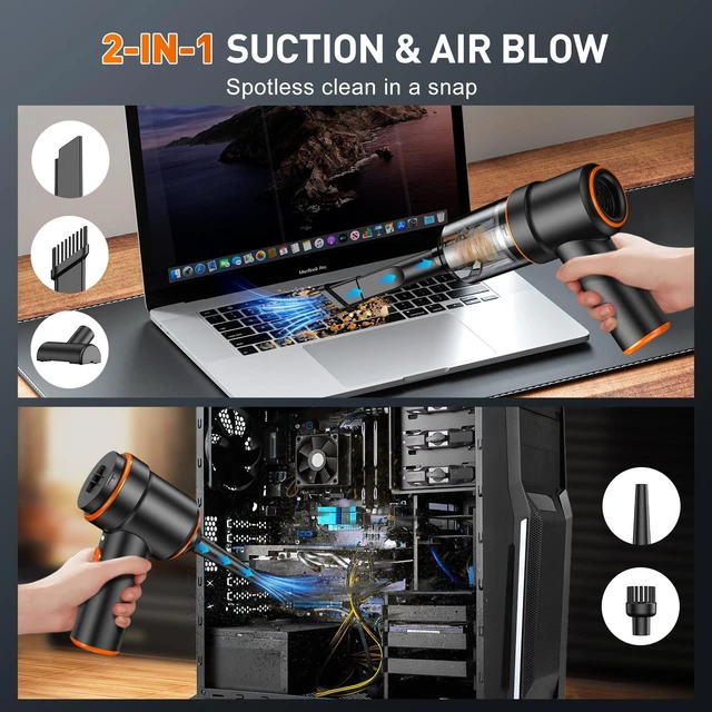 Alt view image 3 of 7 - Handheld Car Vacuum Cleaner, 9000PA Hand Held Vacuum & Air Duster | 120W High Power, Portable, Cordless, Rechargeable, Multi-Nozzles & LED Light, For Home, Car, Office