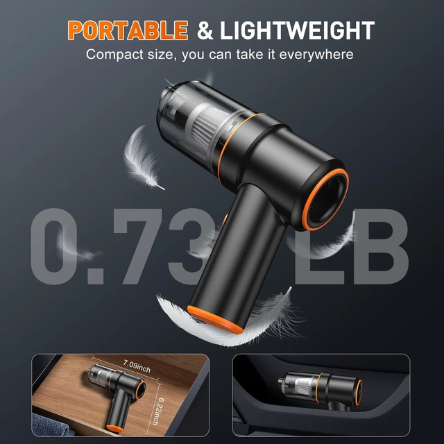 Alt view image 7 of 7 - Handheld Car Vacuum Cleaner, 9000PA Hand Held Vacuum & Air Duster | 120W High Power, Portable, Cordless, Rechargeable, Multi-Nozzles & LED Light, For Home, Car, Office