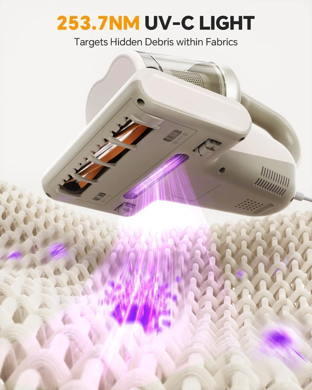 Alt view image 3 of 7 - Mattress Vacuum Cleaner, 20000Pa Bed Vacuum with 253.7nm UV-C Light | 149 Heat, Ultrasonic, HEPA Filter, Dust Sensor & LED Display, Versatile Handheld Vacuums for Bed, Sofa, Couch, Crib