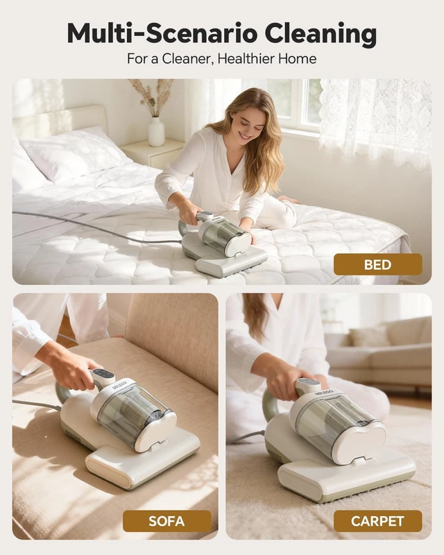 Alt view image 5 of 7 - Mattress Vacuum Cleaner, 20000Pa Bed Vacuum with 253.7nm UV-C Light | 149 Heat, Ultrasonic, HEPA Filter, Dust Sensor & LED Display, Versatile Handheld Vacuums for Bed, Sofa, Couch, Crib