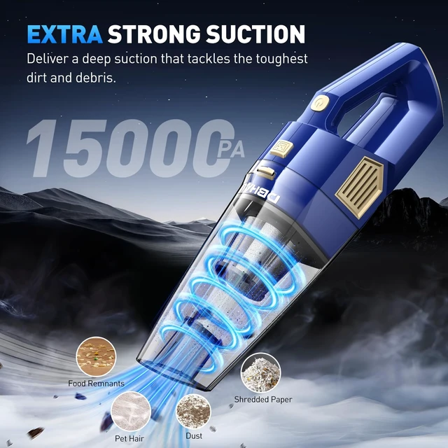 Alt view image 2 of 7 - Handheld Vacuum Cordless Rechargeable, Hand Held Car Vacuum Cleaner | 15000PA Powerful Suction Portable Car Vacuum Cleaner with Multi Accessories, Hand Vacuum Cordless Rechargeable for Car Home