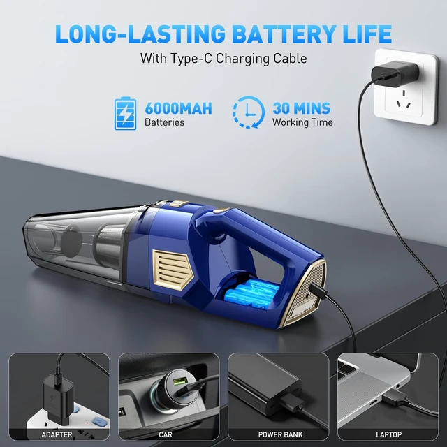 Alt view image 5 of 7 - Handheld Vacuum Cordless Rechargeable, Hand Held Car Vacuum Cleaner | 15000PA Powerful Suction Portable Car Vacuum Cleaner with Multi Accessories, Hand Vacuum Cordless Rechargeable for Car Home