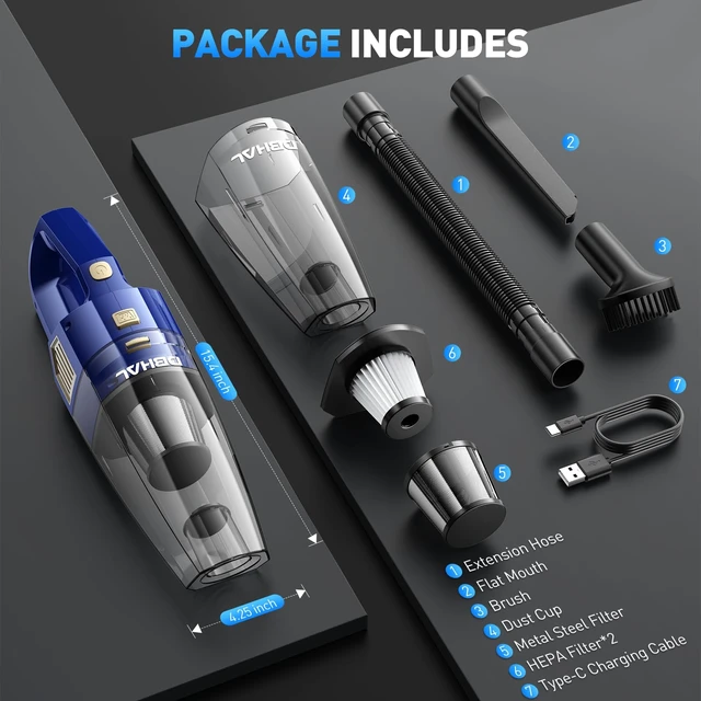 Alt view image 6 of 7 - Handheld Vacuum Cordless Rechargeable, Hand Held Car Vacuum Cleaner | 15000PA Powerful Suction Portable Car Vacuum Cleaner with Multi Accessories, Hand Vacuum Cordless Rechargeable for Car Home